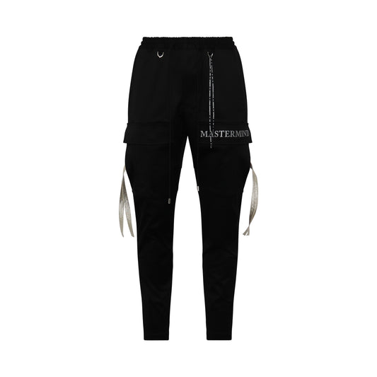 Embroidered Logo Slim Fit Cargo Pants in Black