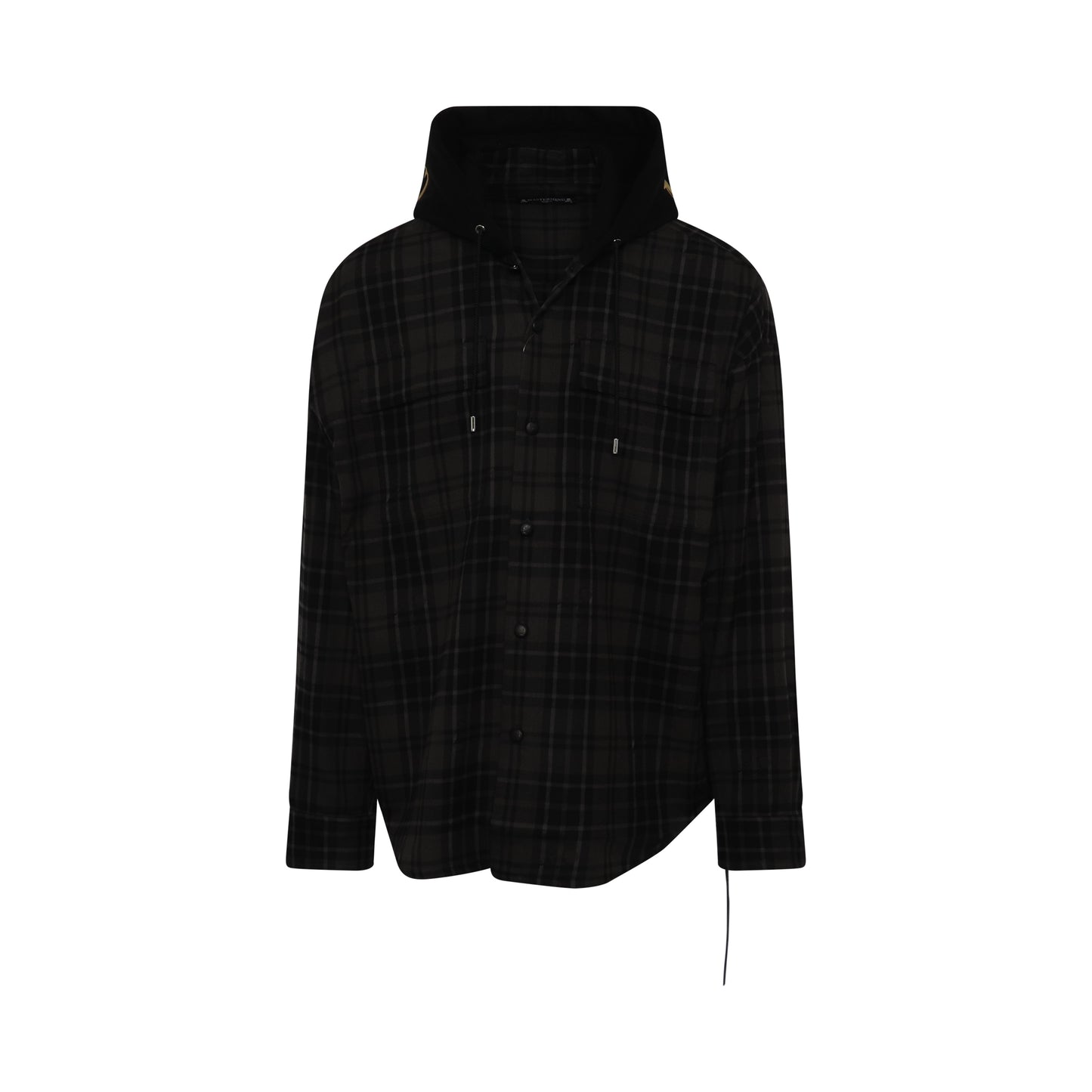 Hooded Plaid Emboidered Logo Shirt in Grey