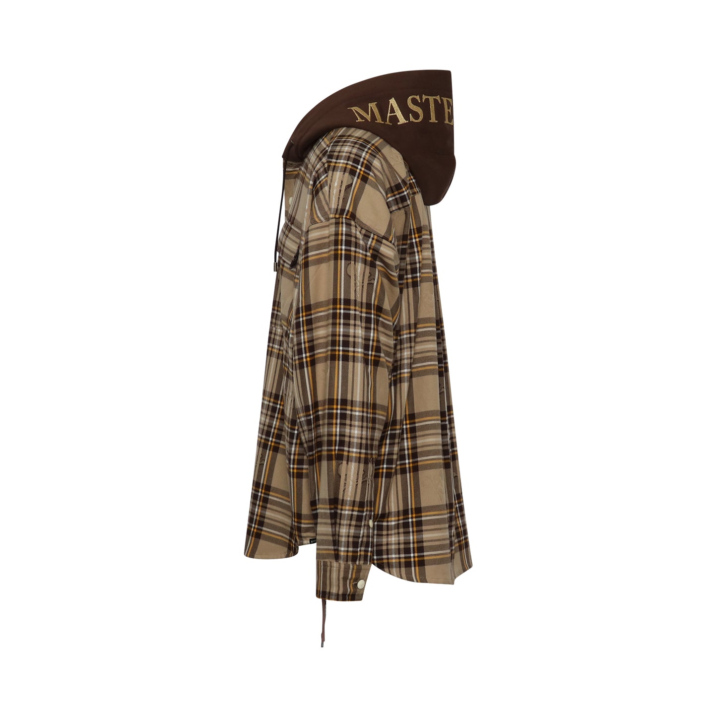 Hooded Plaid Emboidered Logo Shirt in Sand