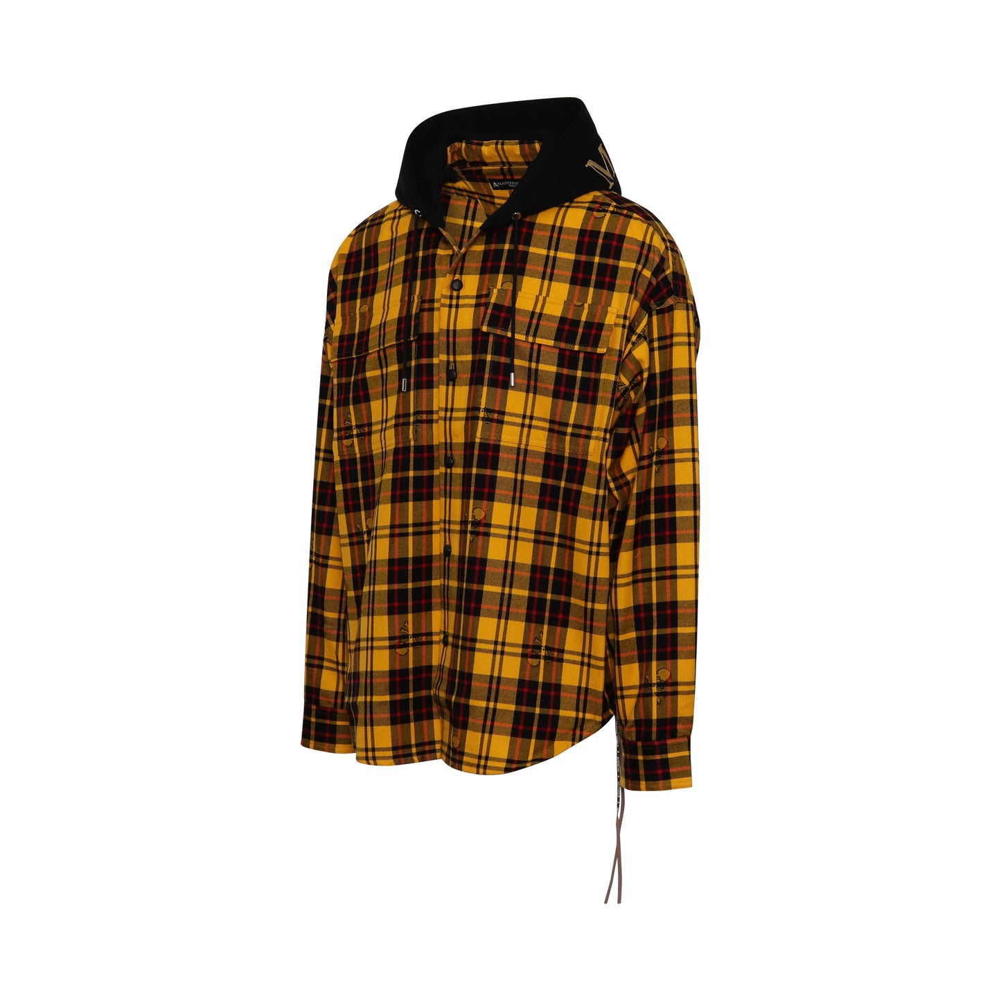 Hooded Plaid Emboidered Logo Shirt in Yellow