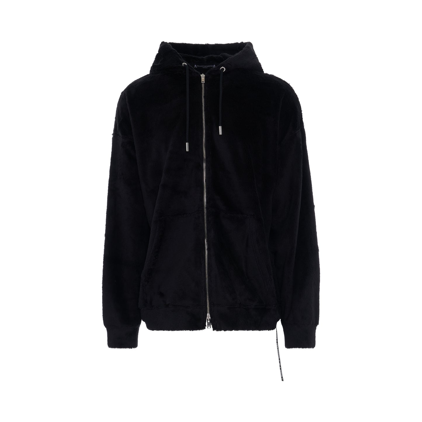 Sherpa Patchworked Skull Boxy Fit Hoodie in Black