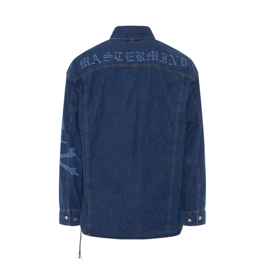 Lasered Skull Denim Shirt in Indigo