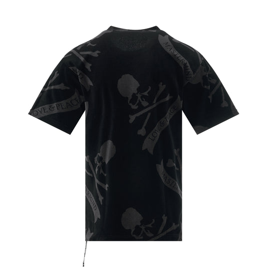 All-Over Skull Velour T-Shirt in Black