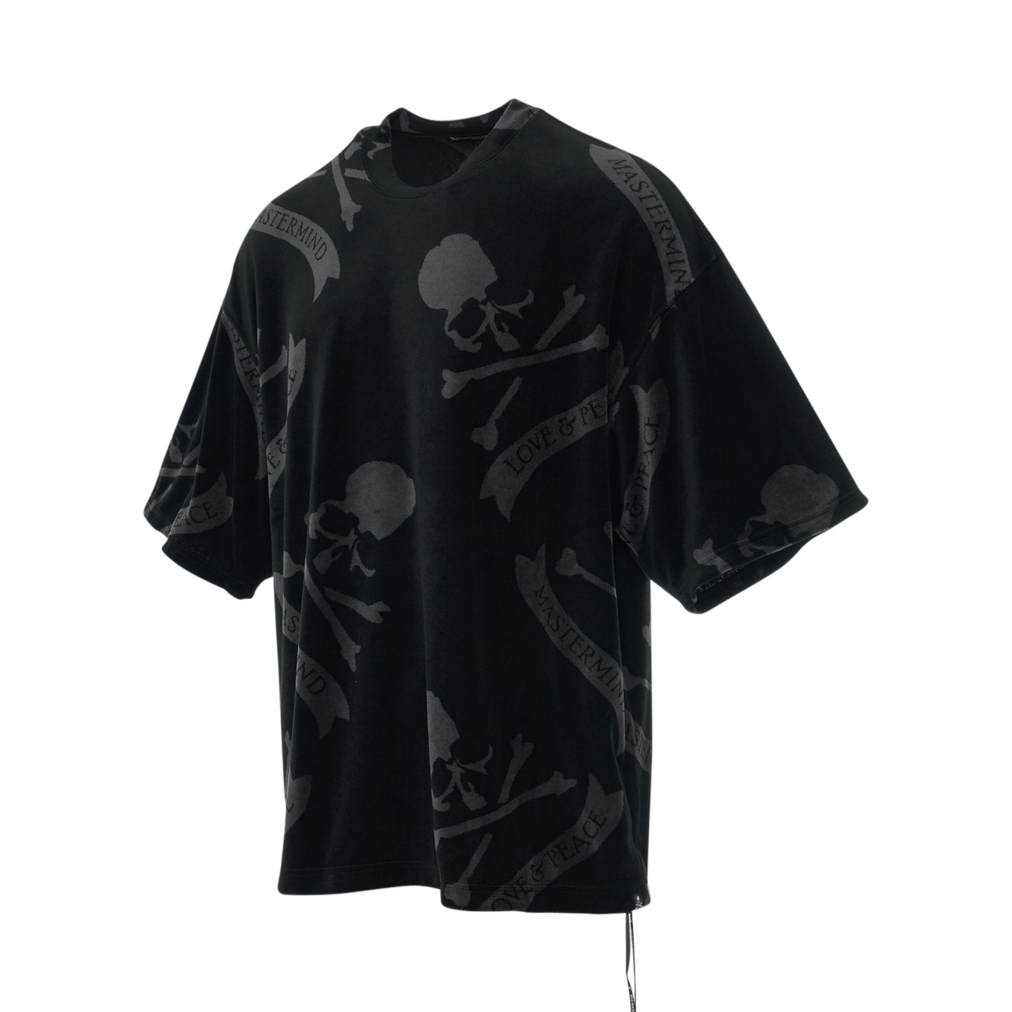 All-Over Skull Velour Boxy Fit T-Shirt in Black