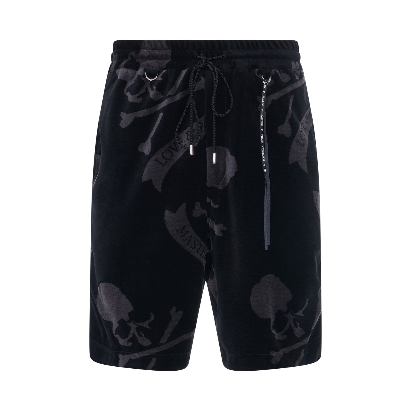 All-Over Skull Velour Shorts in Black