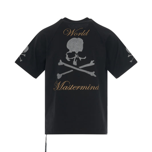 Embroidered Printed Skull T-Shirt in Black