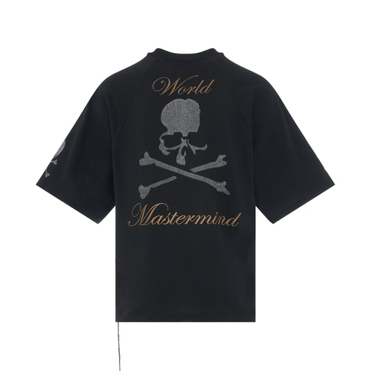 Embroidered Printed Skull Boxy Fit T-Shirt in Black