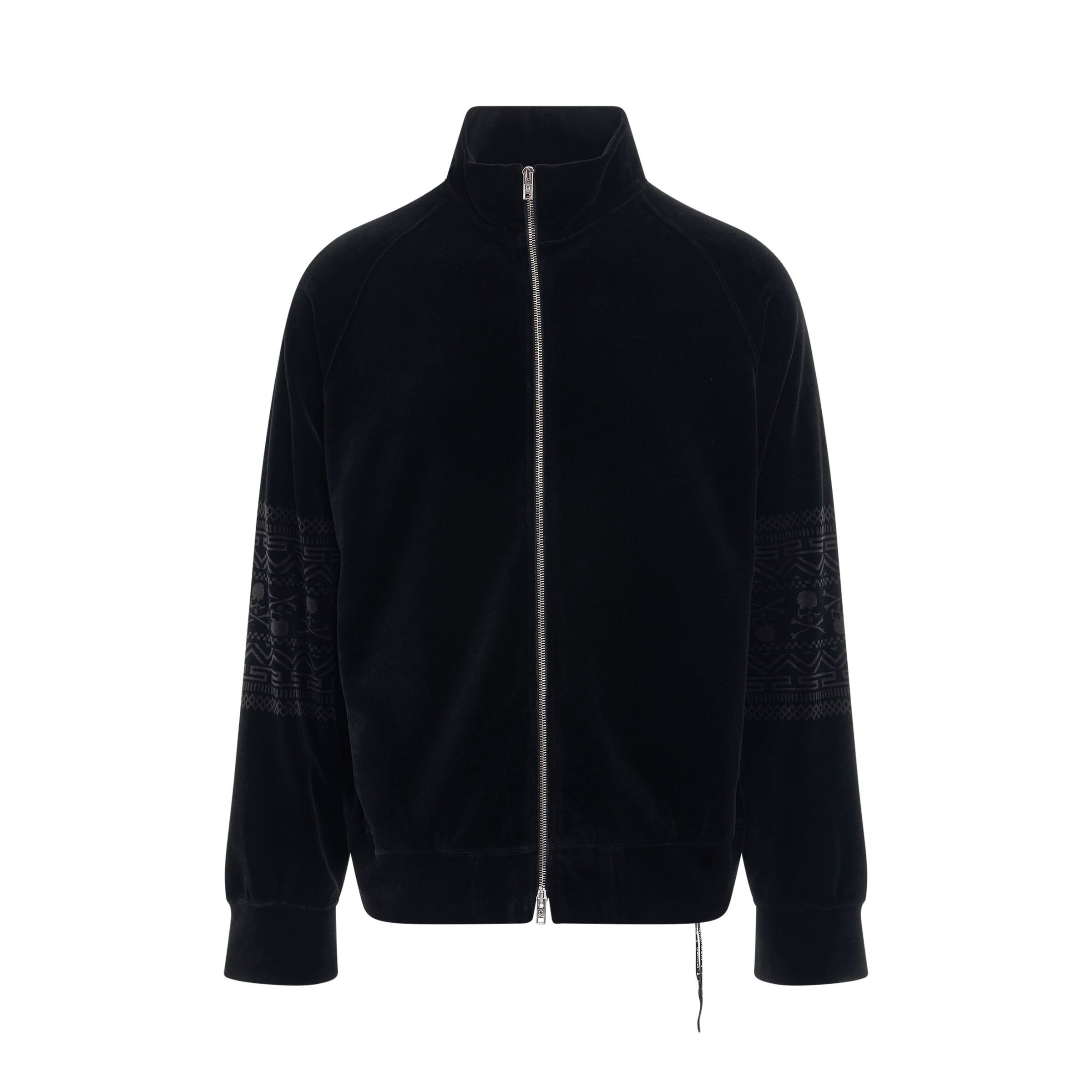 Tribal Skull Velour Track Jacket in Black