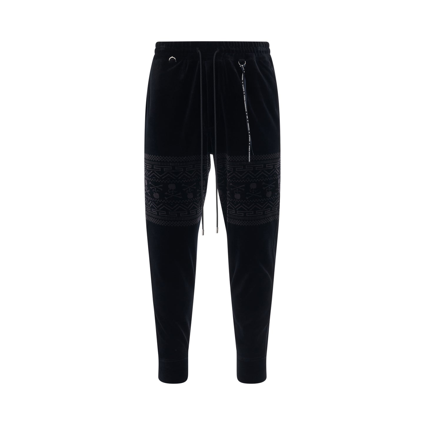 Tribal Skull Velour Track Pants in Black