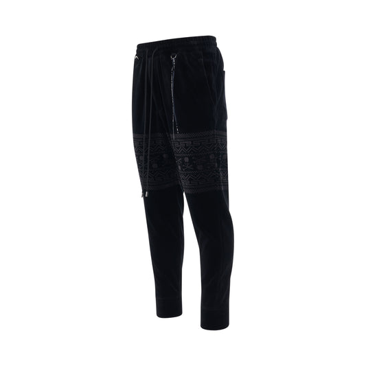 Tribal Skull Velour Track Pants in Black