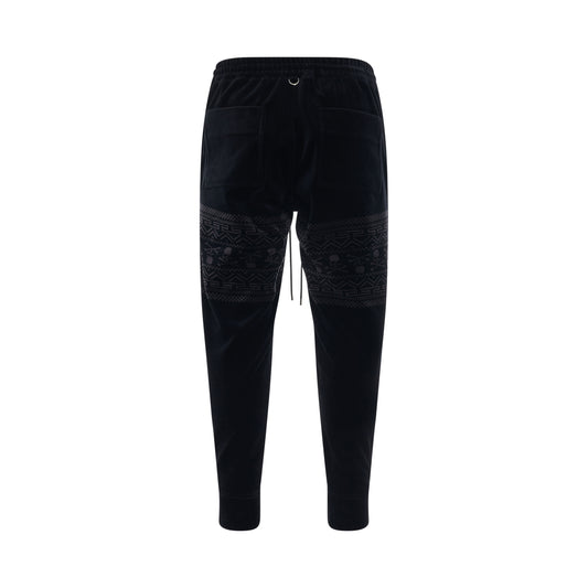 Tribal Skull Velour Track Pants in Black