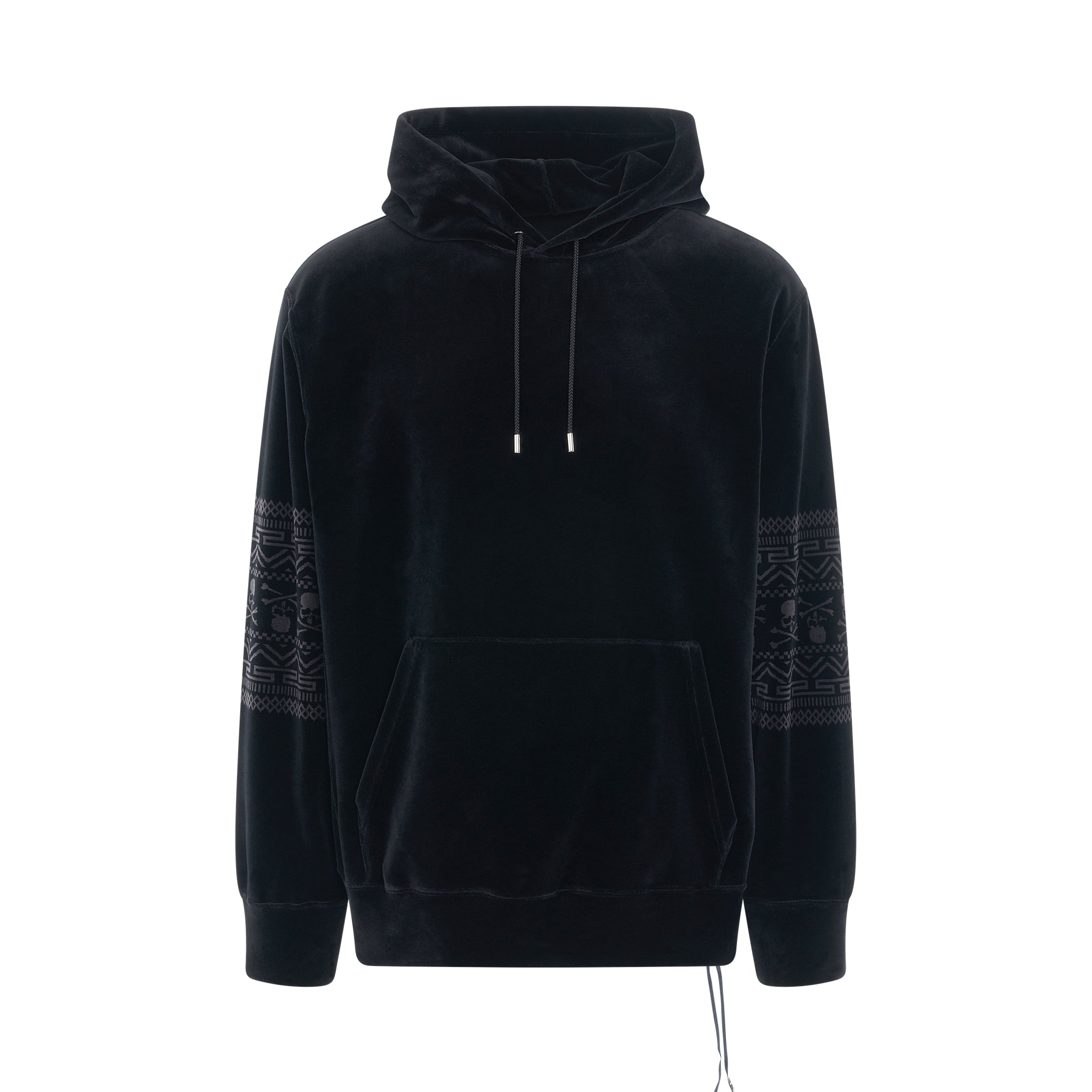 Tribal Skull Velour Hoodie in Black