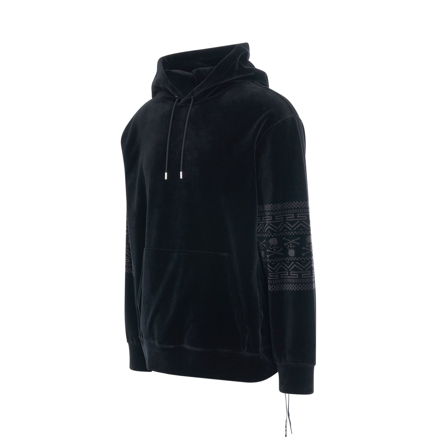 Tribal Skull Velour Hoodie in Black