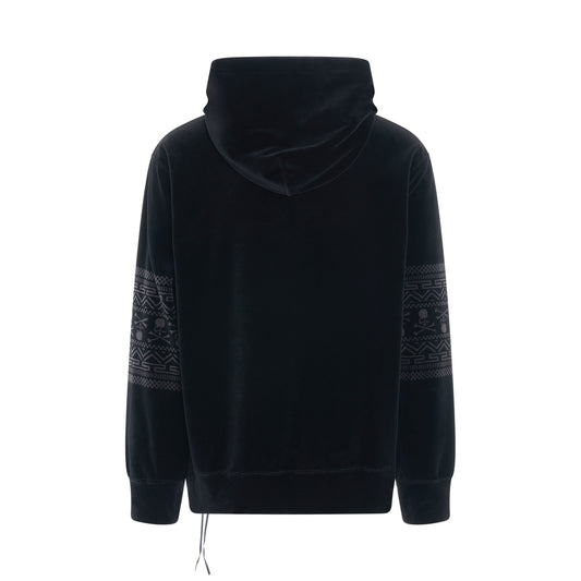 Tribal Skull Velour Hoodie in Black