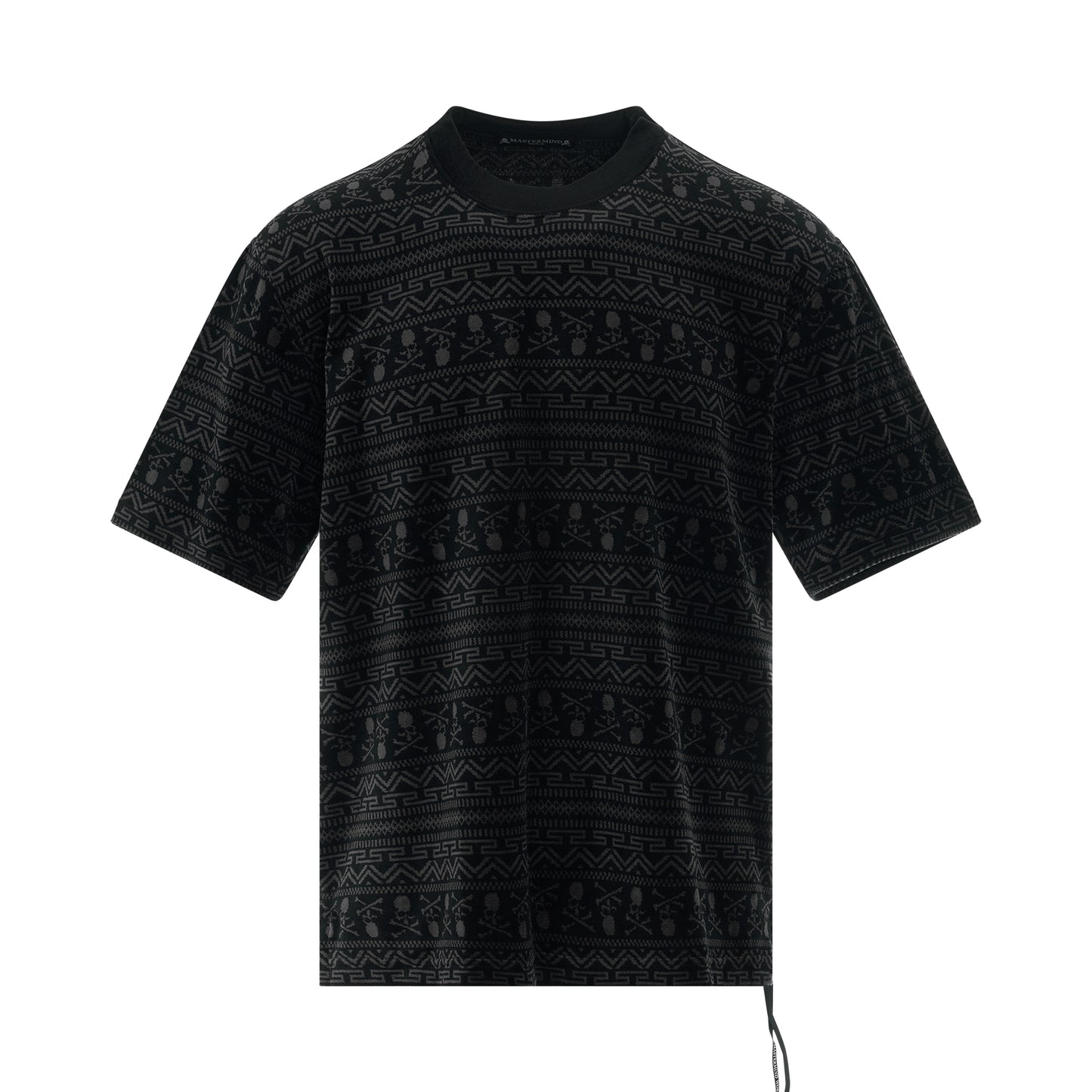 Allover Tribal Skull Velour T-Shirt in Black