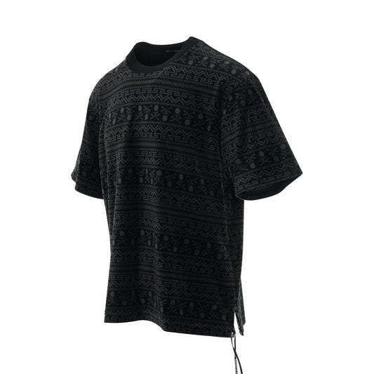 Allover Tribal Skull Velour T-Shirt in Black