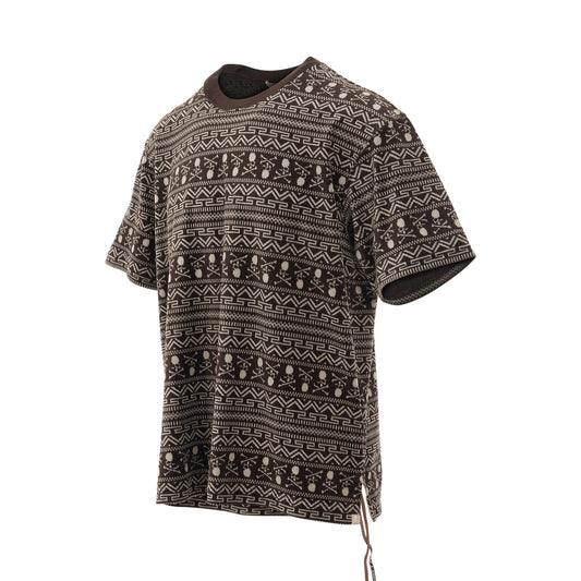 Allover Tribal Skull Velour T-Shirt in Brown