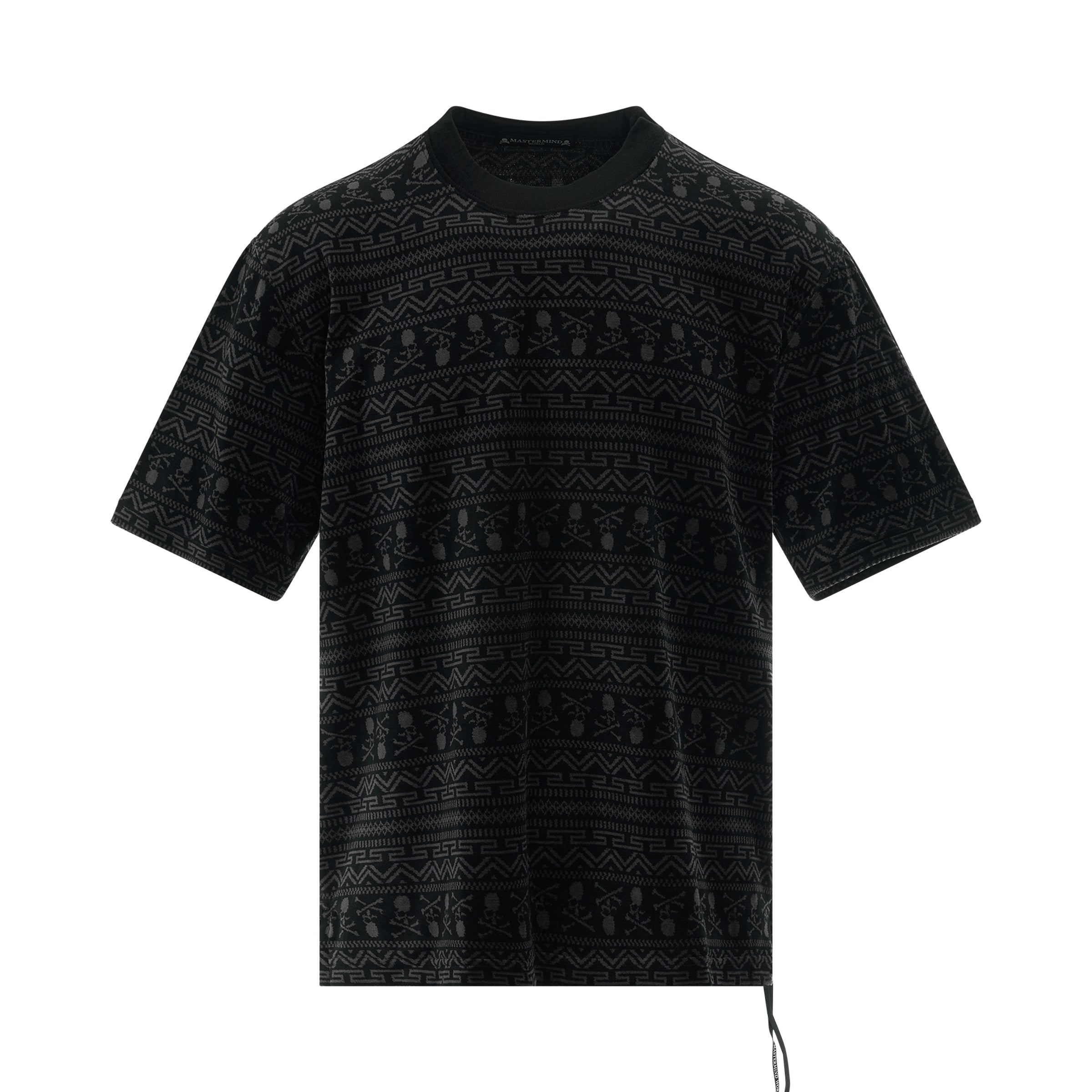 Allover Tribal Skull Velour Boxy Fit T-Shirt in Black