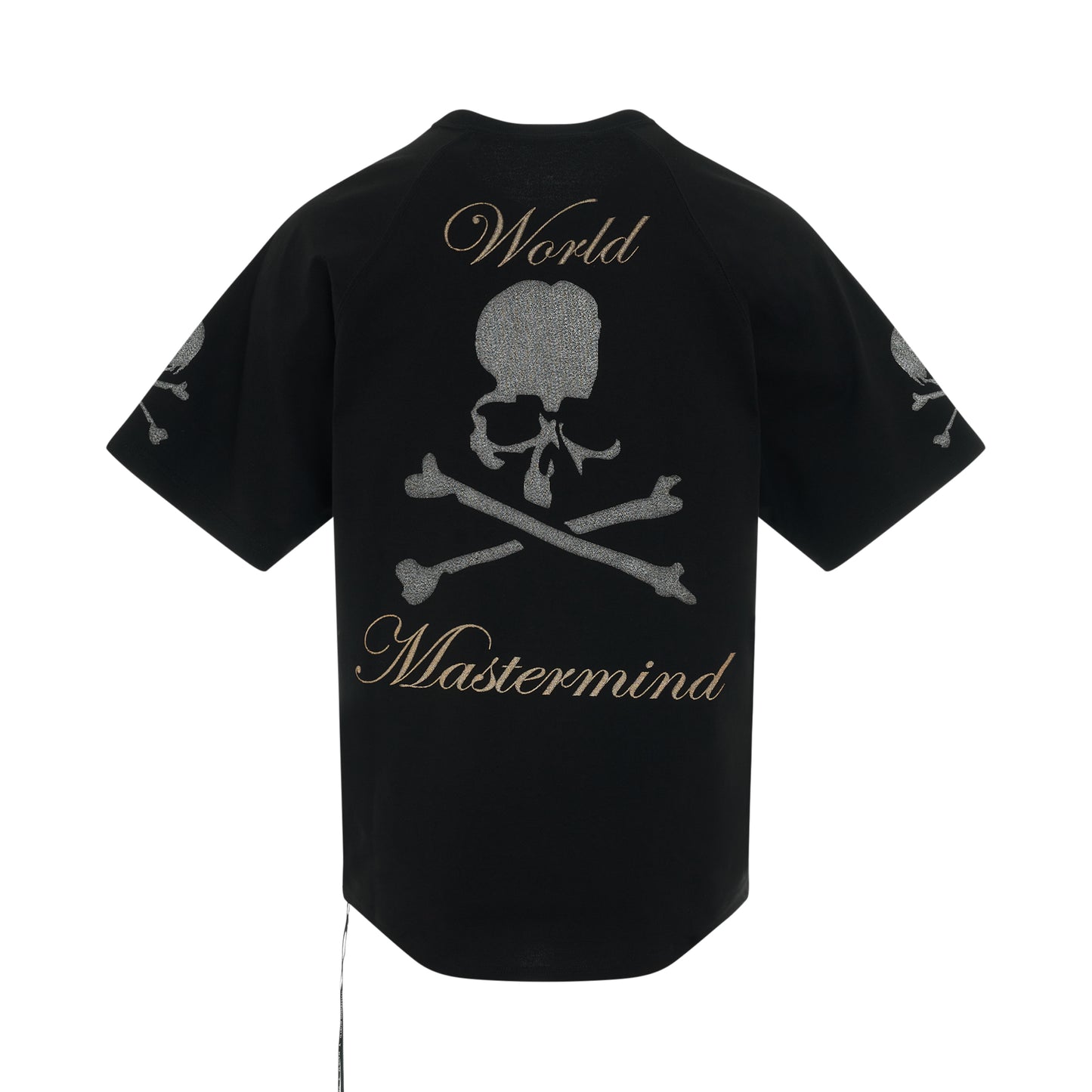 Embroidered Skull Baseball T-Shirt in Black