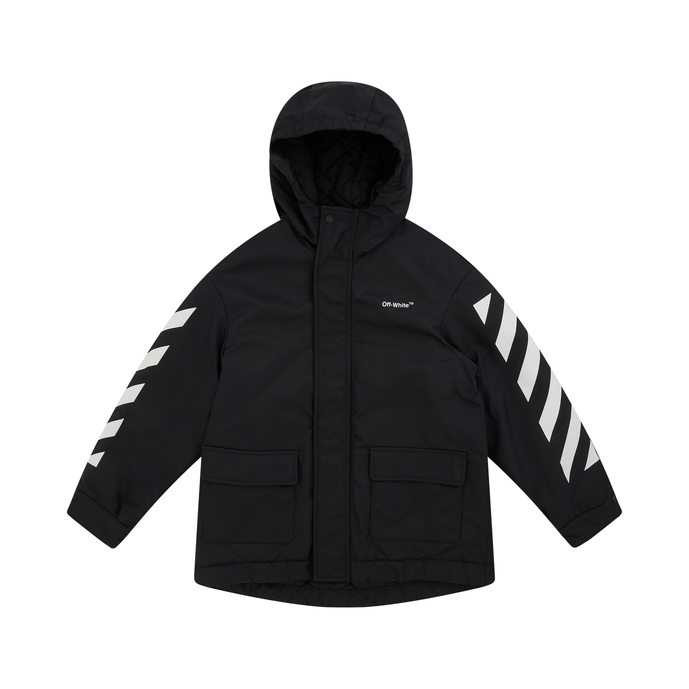 Helvetica Nylon Parka in Black/White