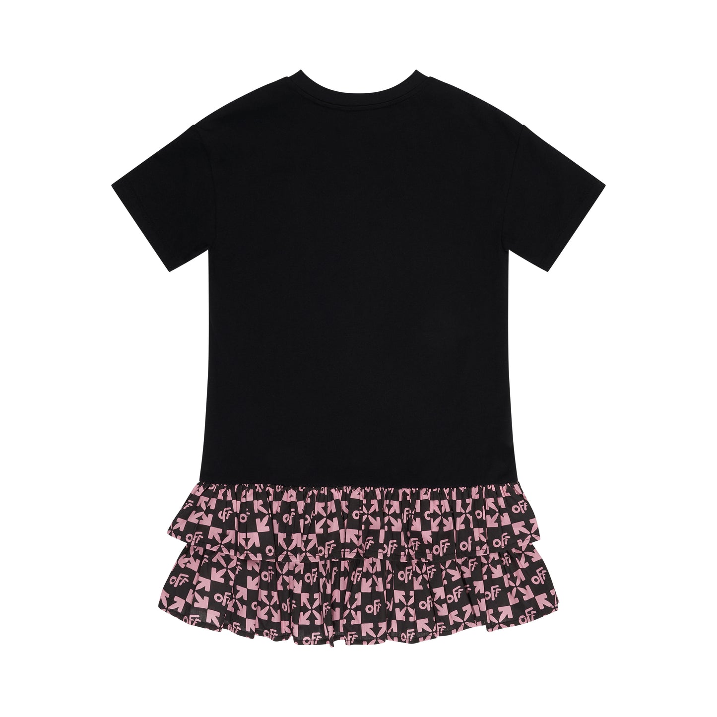 Monogram Ruffle Tee Dress in Black/Pink