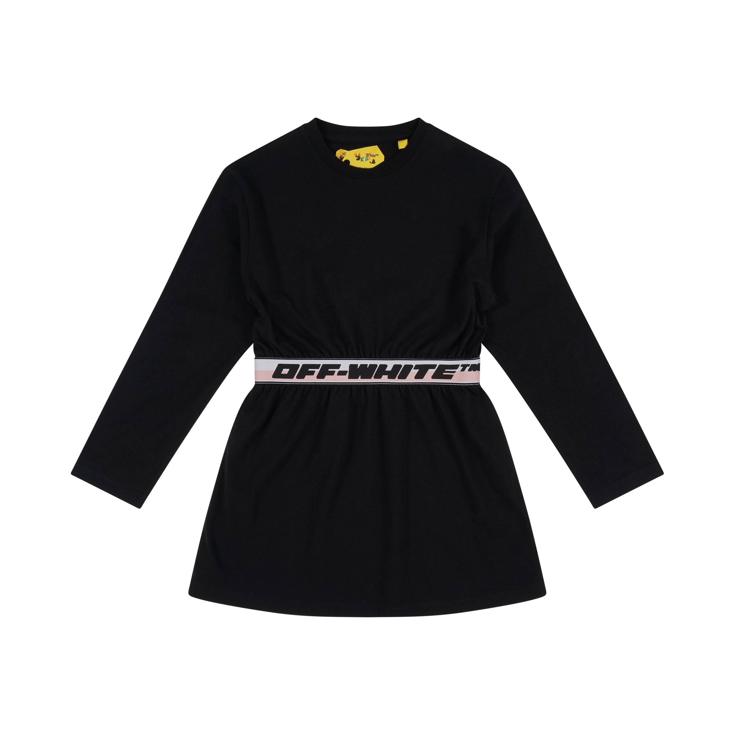 Logo Band Long Sleeve Dress in Black