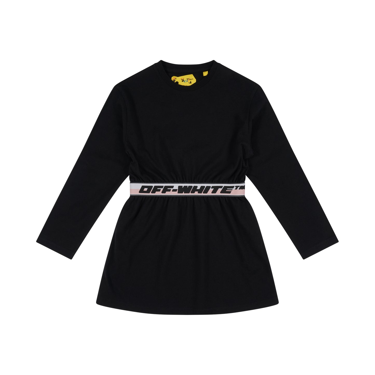 Logo Band Long Sleeve Dress in Black