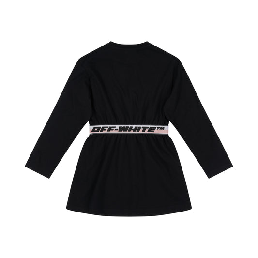 Logo Band Long Sleeve Dress in Black