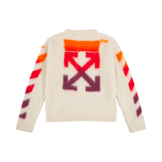 Arrow Mohair Knit Crewneck in Off White/Red