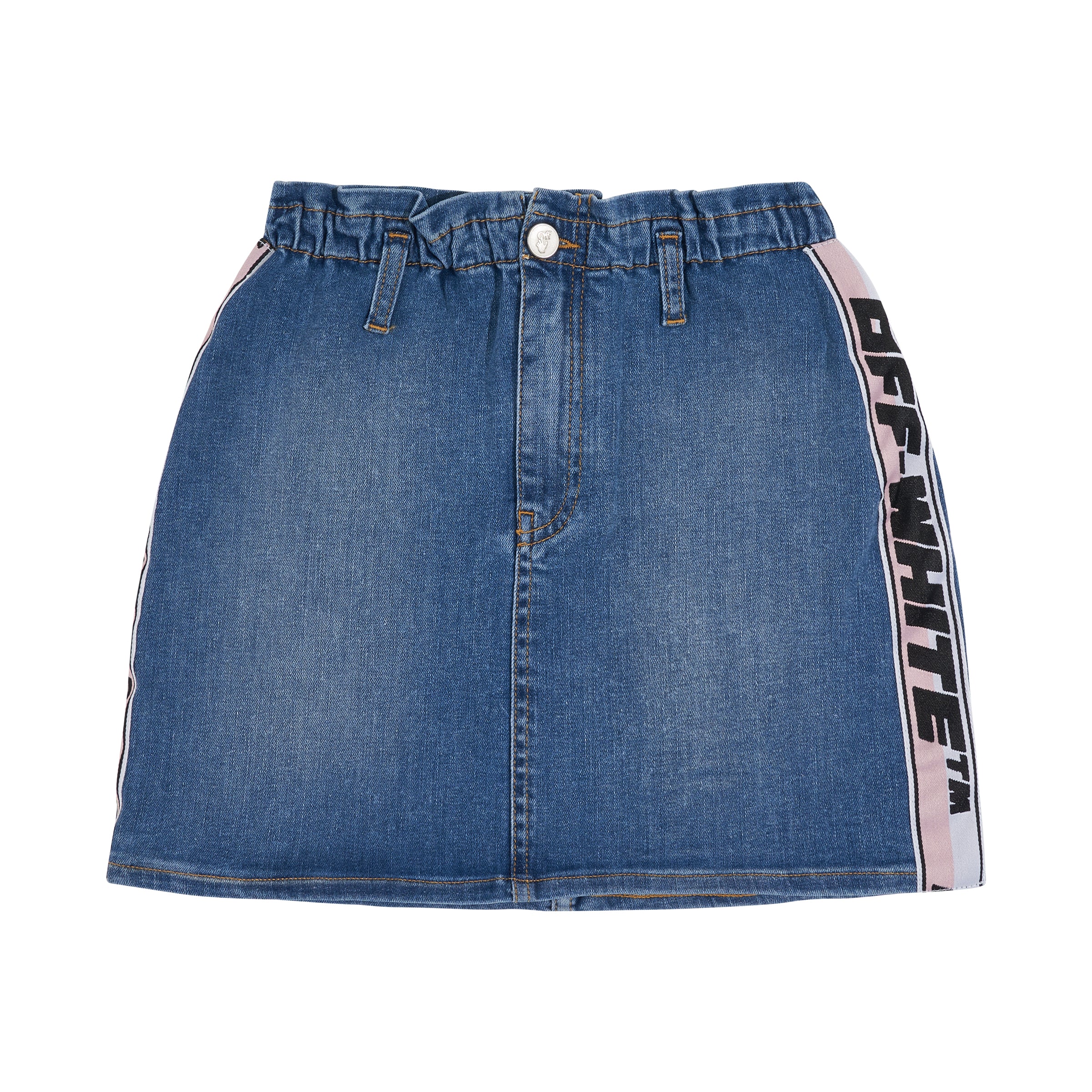 Logo Band Denim Skirt in Light Blue/Black