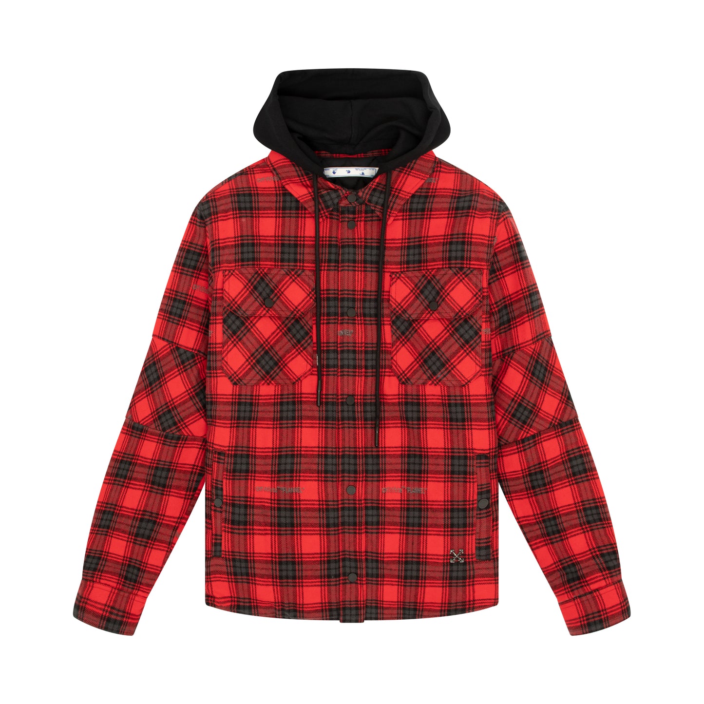 Padded Checked Flannel Hoodie Shirt in Red