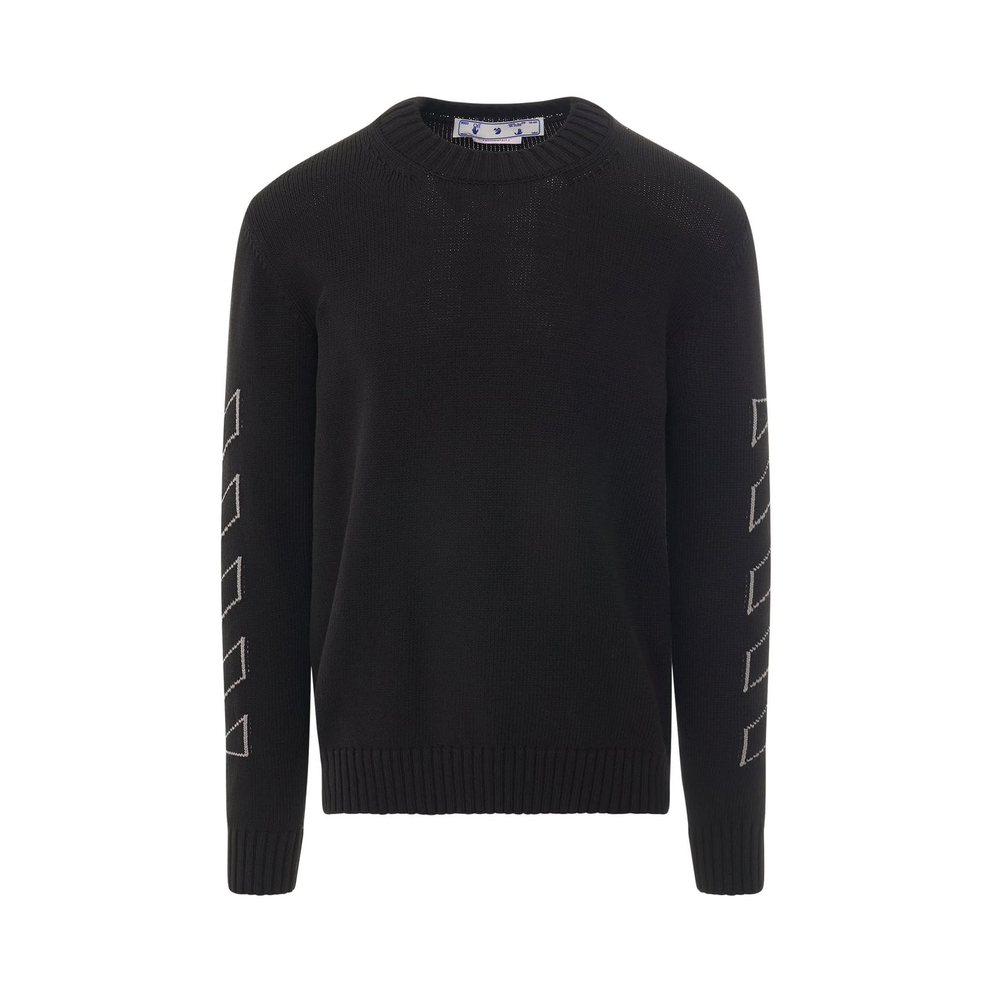 Diagonal Outline Knit Crewneck in Black