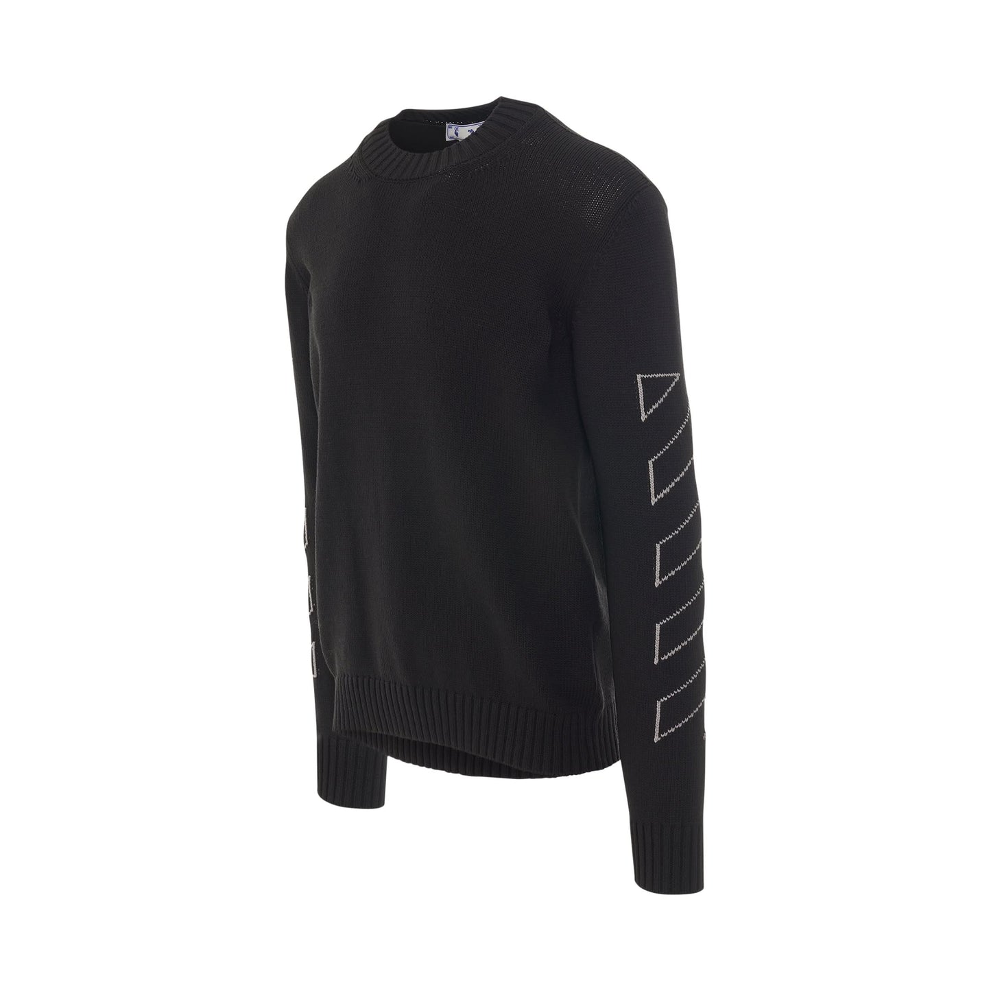 Diagonal Outline Knit Crewneck in Black