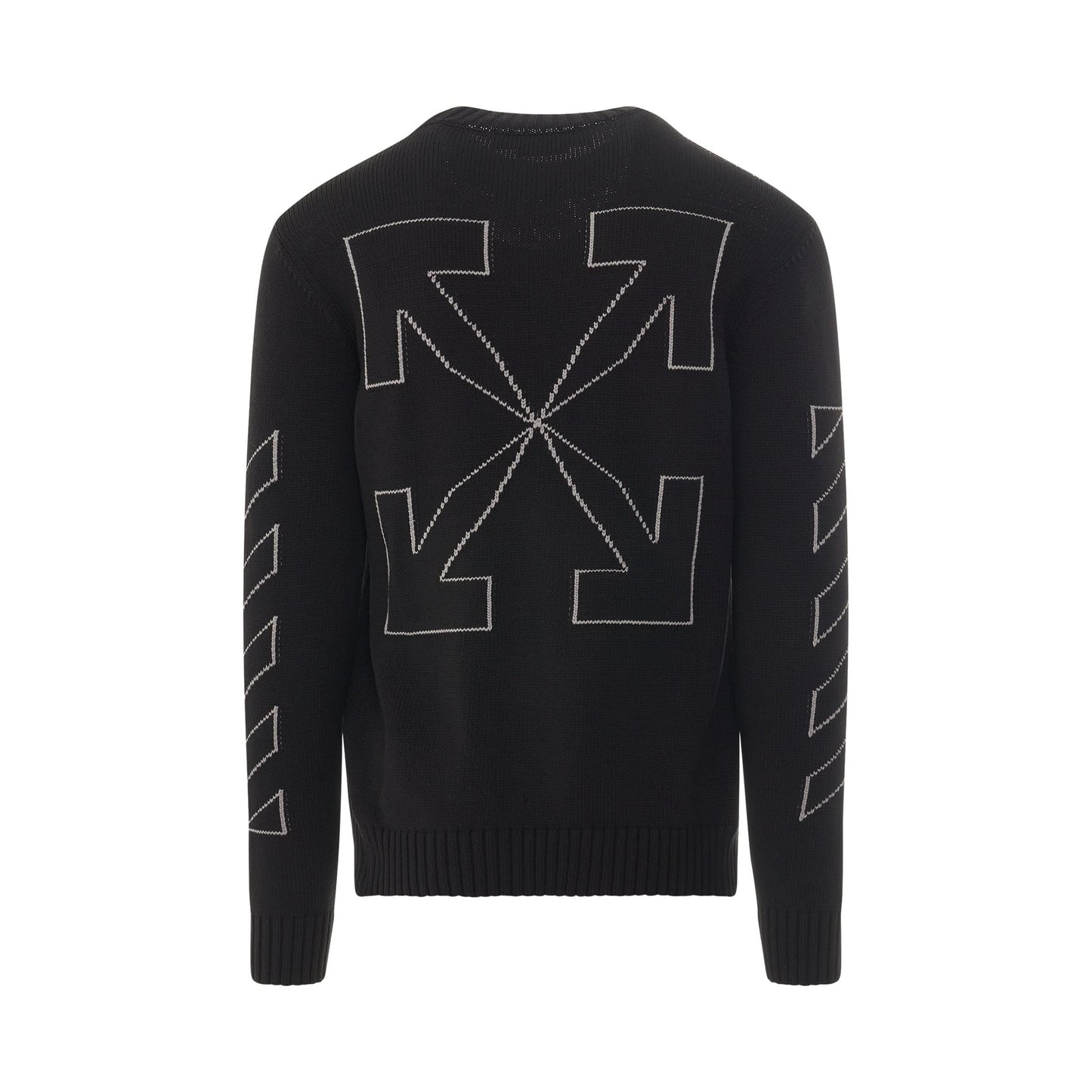 Diagonal Outline Knit Crewneck in Black