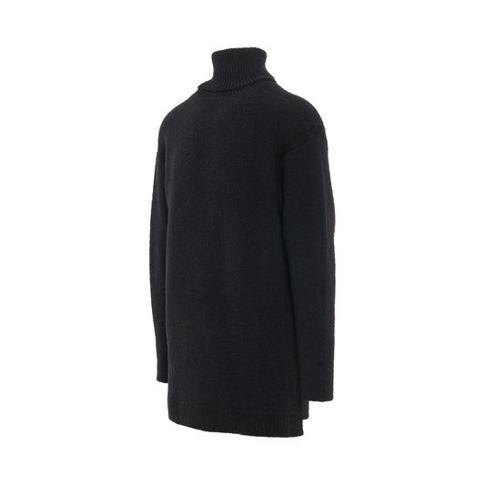 Micro Boucle Knit Turtleneck in Black