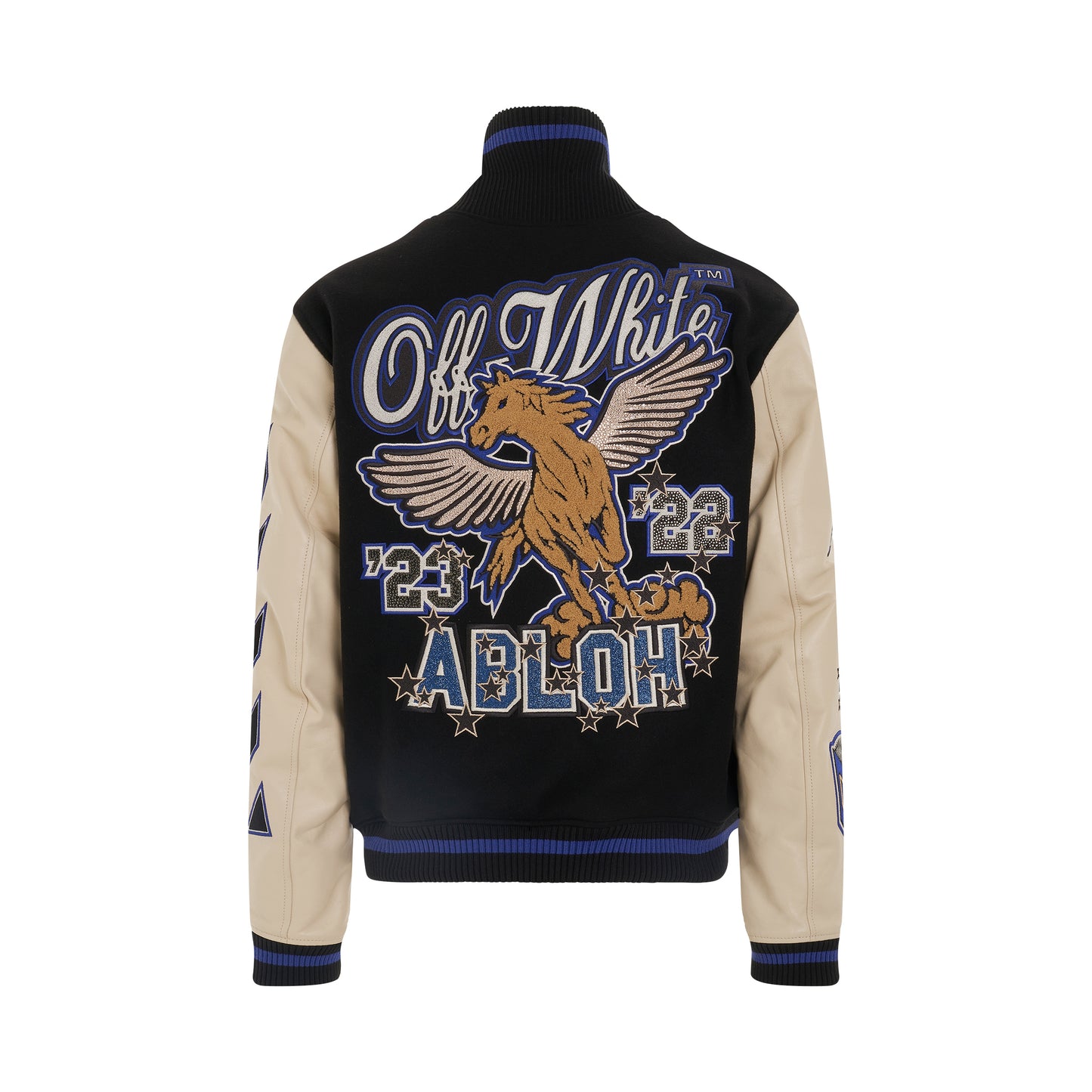Embroidered Graphics Leather Varsity in Black/Blue