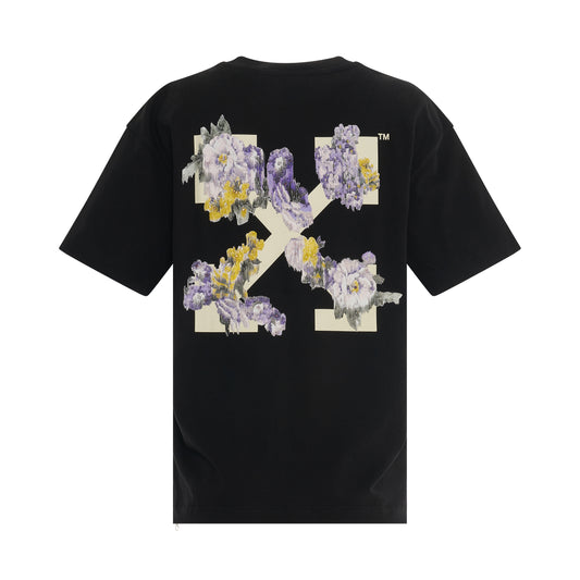 Embroidered Flower Arrow Casual T-Shirt in Black/Multicolour