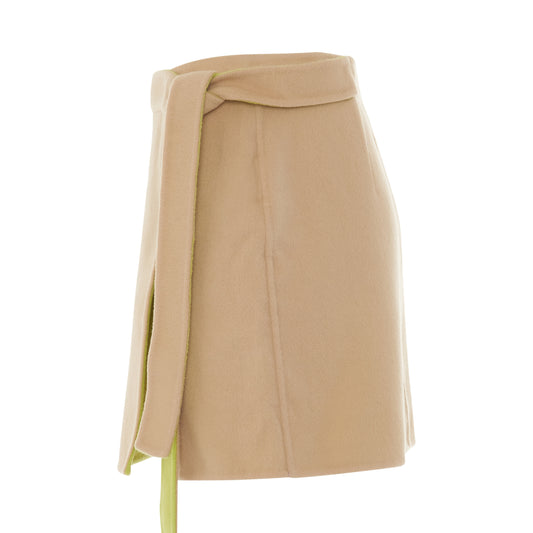 Double Wo Belt Mini Skirt in Camel/Yellow