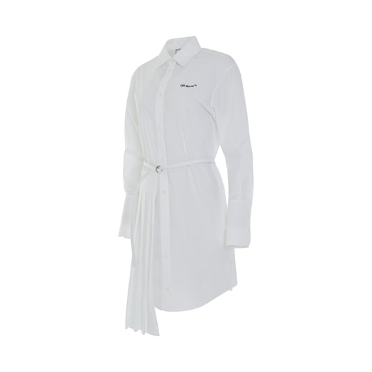 Diagonal Plisse Shirt Dress in White/Black