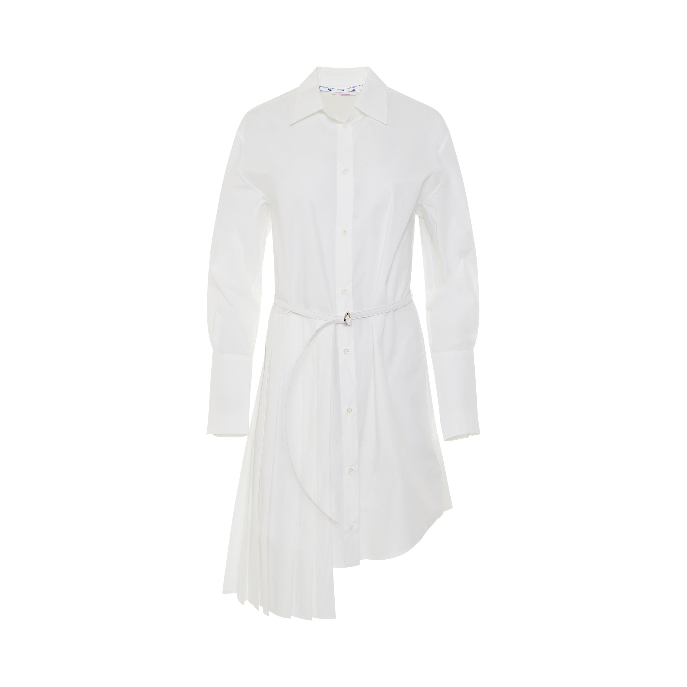 Corporate Plisse Shirt Dress in White/Black