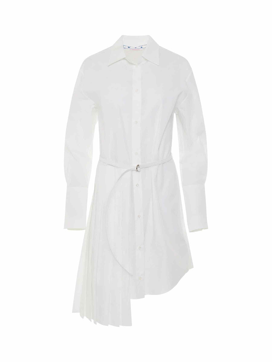 Corporate Plisse Shirt Dress in White/Black