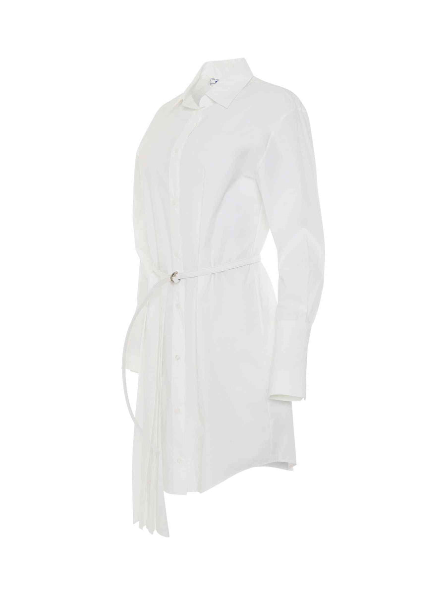 Corporate Plisse Shirt Dress in White/Black