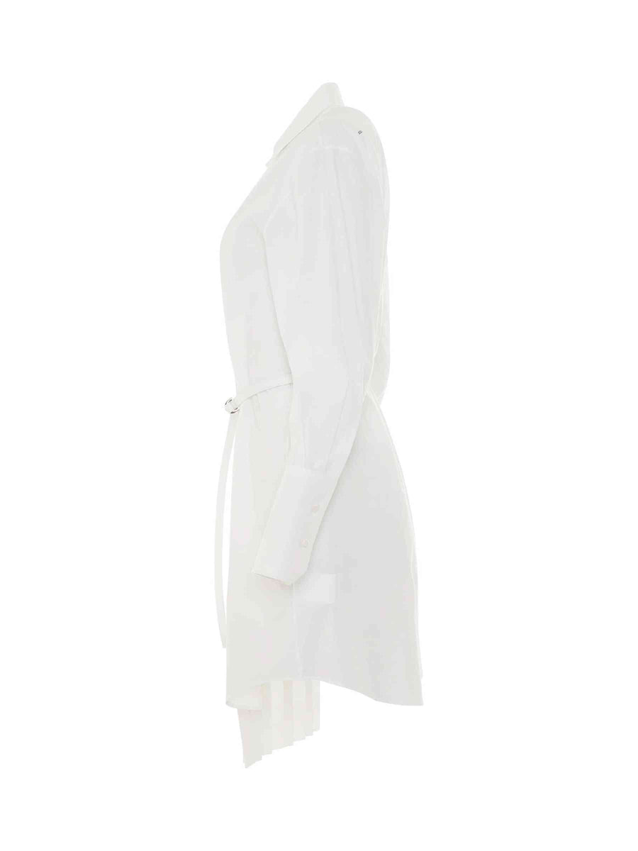 Corporate Plisse Shirt Dress in White/Black