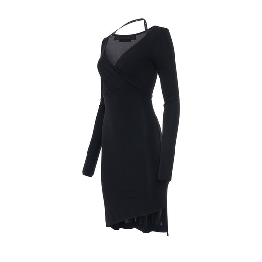 Fluid Jersey Twisted Long Sleeve Dress in Black