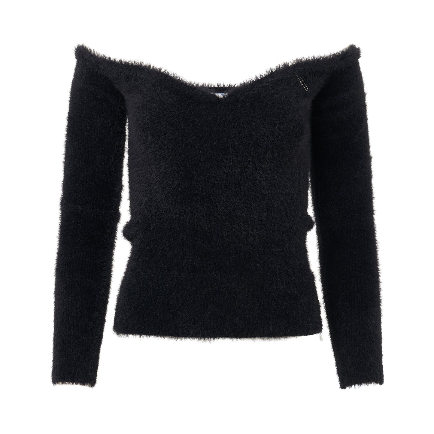 Fuzzy Off Shoulder Long Sleeve Top in Black