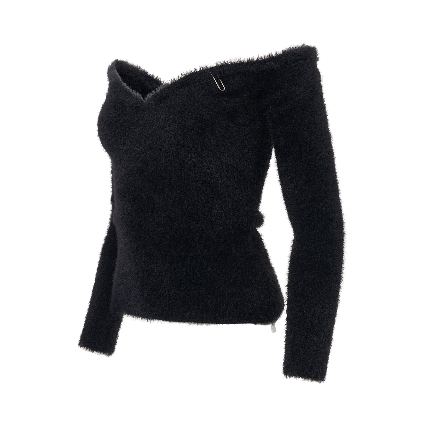 Fuzzy Off Shoulder Long Sleeve Top in Black