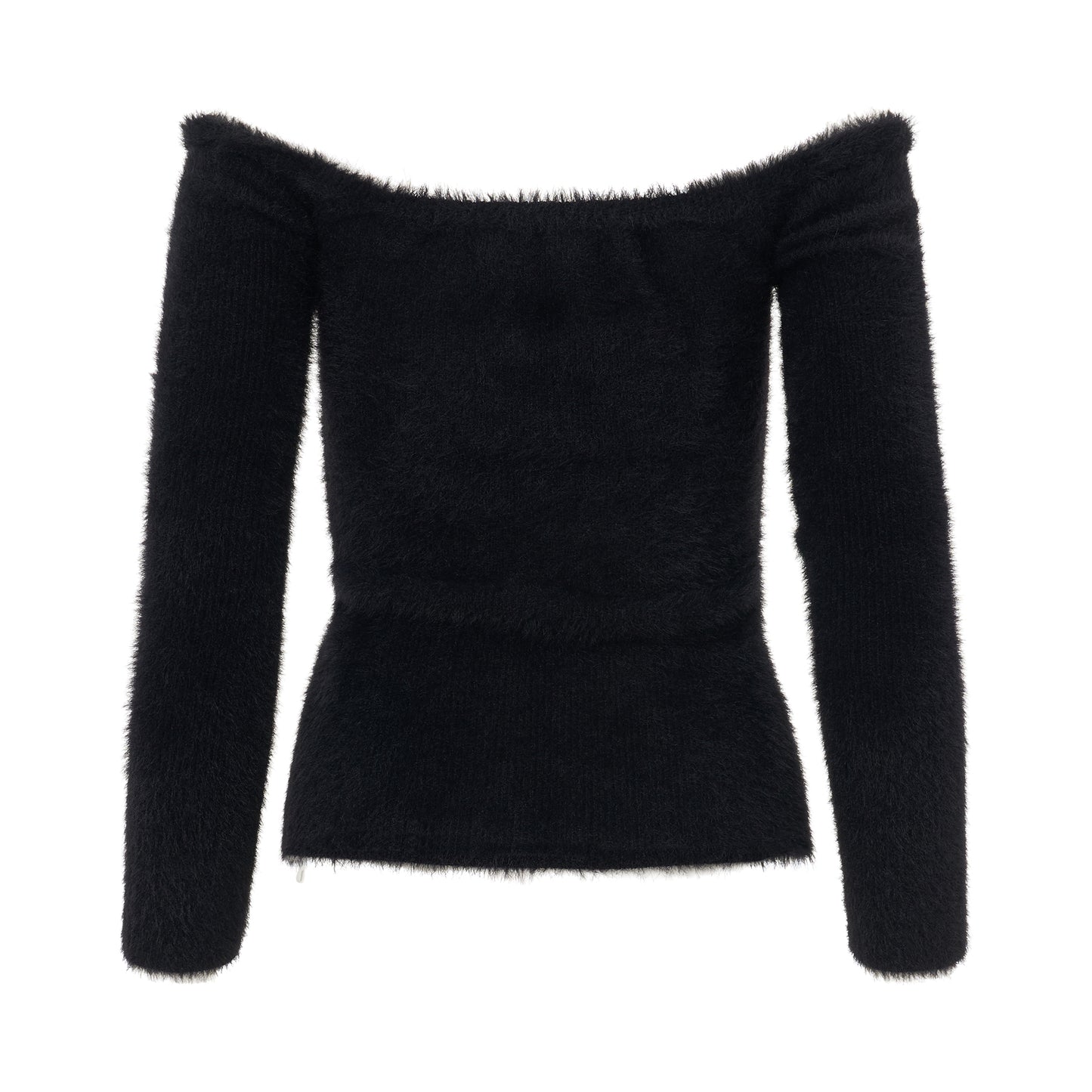 Fuzzy Off Shoulder Long Sleeve Top in Black