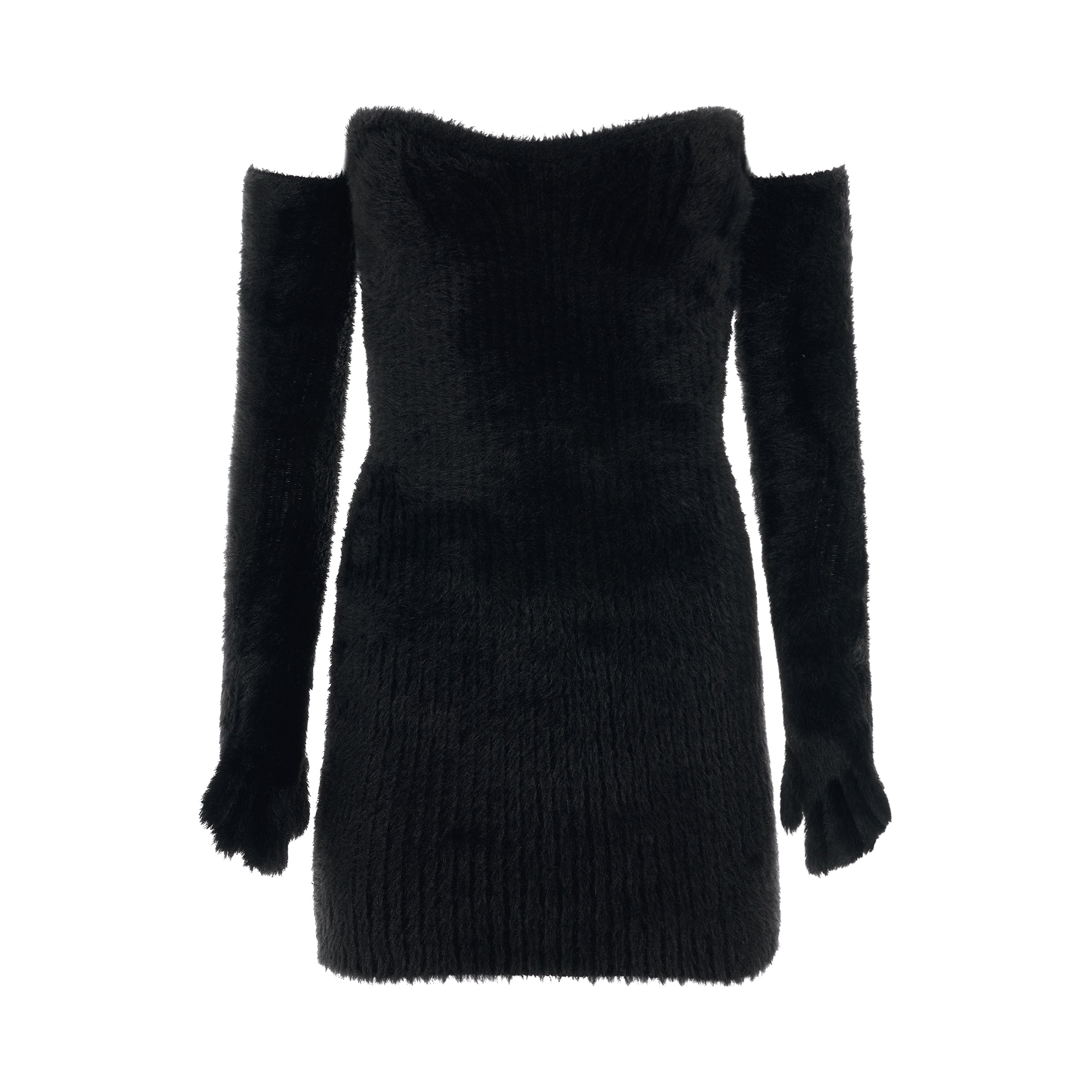 Fuzzy Gloves Mini Dress in Black