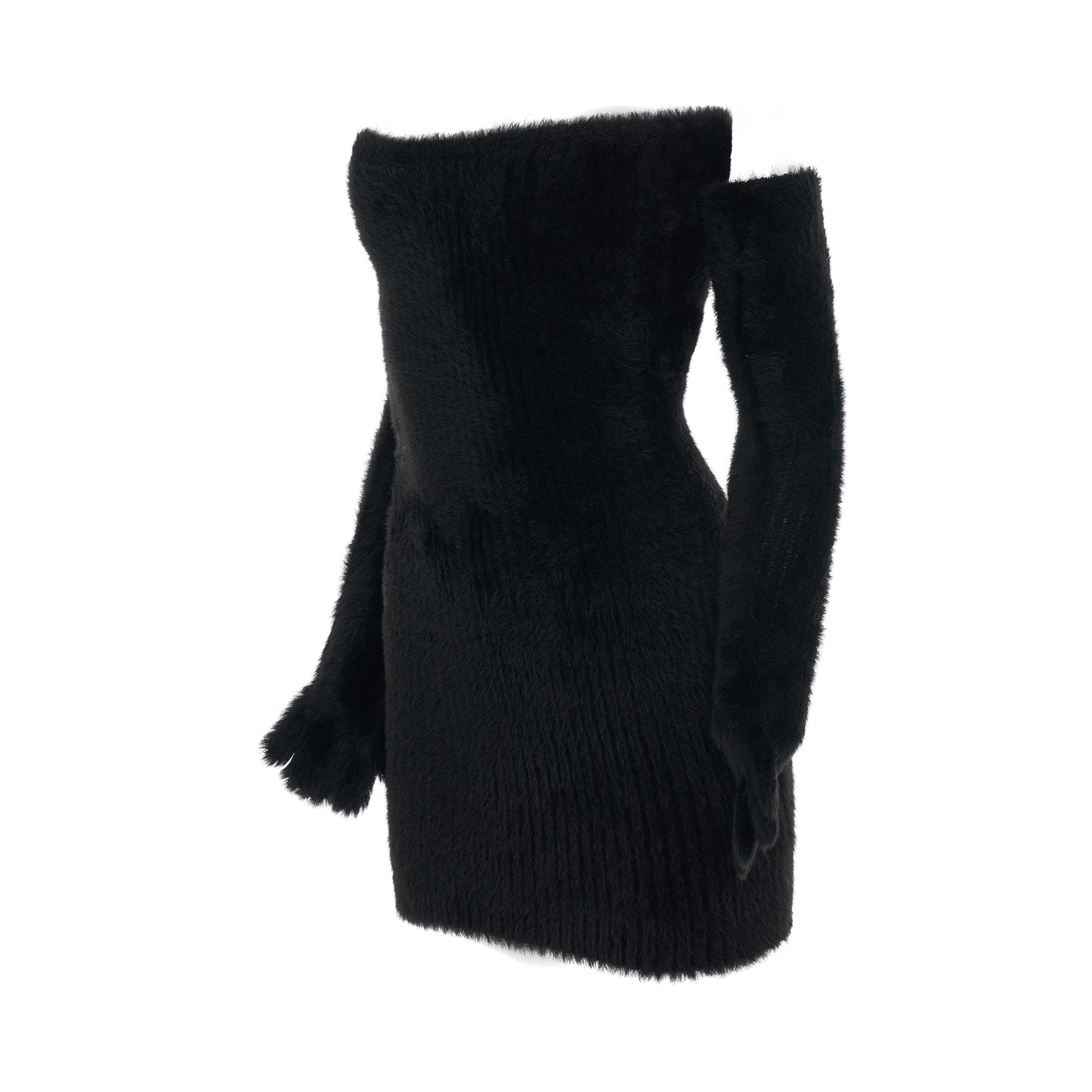 Fuzzy Gloves Mini Dress in Black