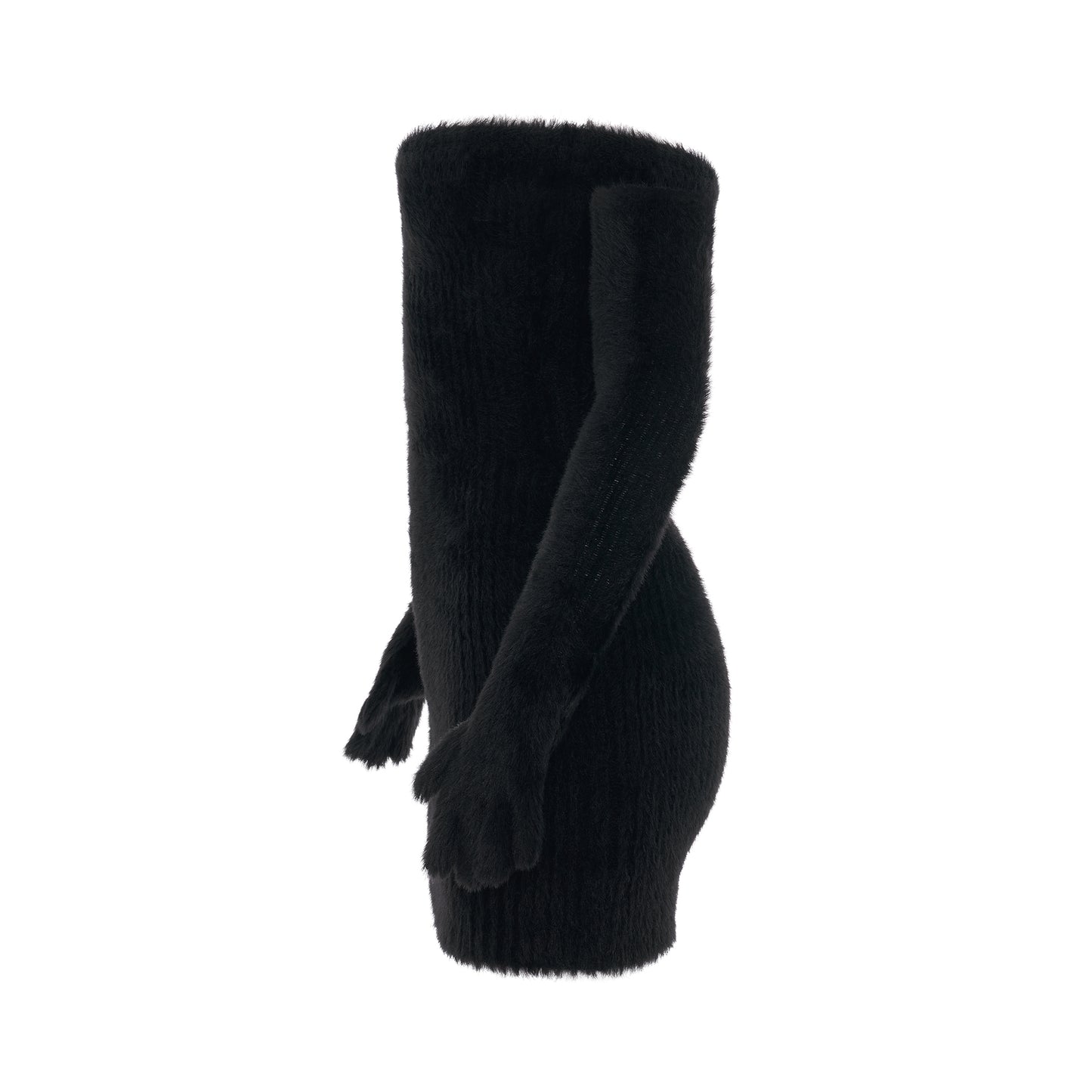 Fuzzy Gloves Mini Dress in Black